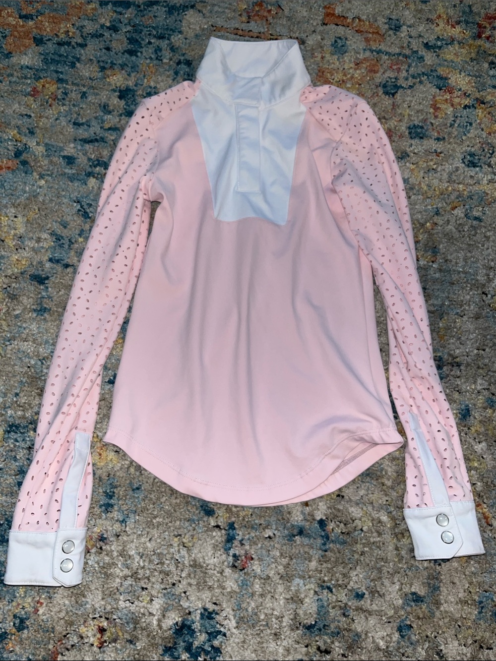 Girls' Light Pink Long Sleeve Equestrian Show Shirt with White Placket